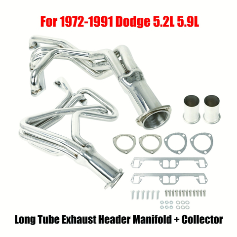 Exhaust Header Manifold For 72-91 1972-1991 Dodge Pair 4-1 Long Tube Exhaust Header Manifold + Collector